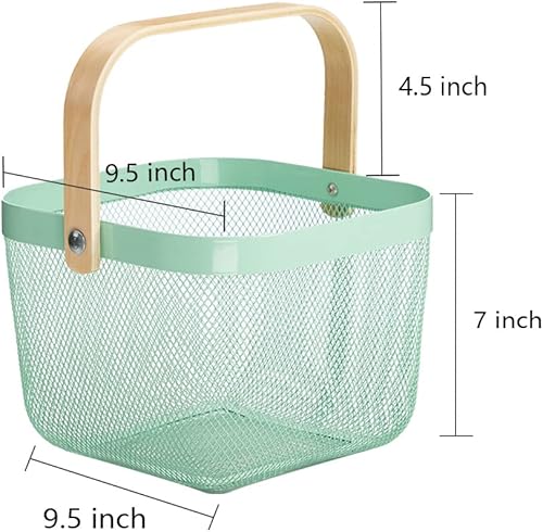 Miniatura 3 de Cesta organizadora de almacenamiento de malla de acero, cesta de frutas con mango de madera, ideal para cocina, baño, picnic, despensa, armarios