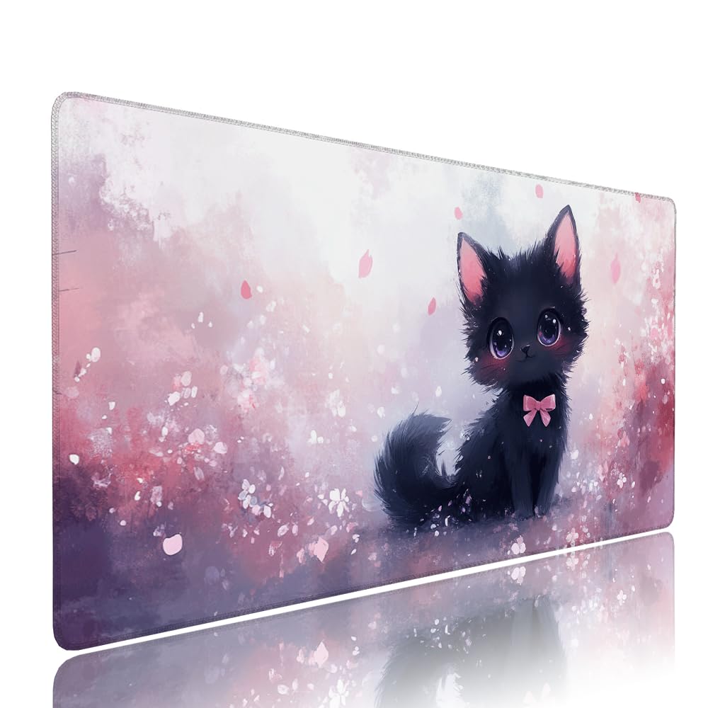 Tappetino Mouse Gaming xxl Accessori Scrivania Ufficio Rosa Gatto Grande Tappetino Mouse e Tastiera Sottomano da Scrivania, Gaming Accessori pc 1200x600x3mm Base Antiscivolo, per PC Laptop d-264