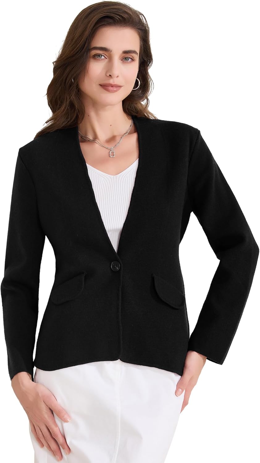 Allegra K Women's Collarless Blazer Long Sleeve One Button Business Office Blazers Jacket