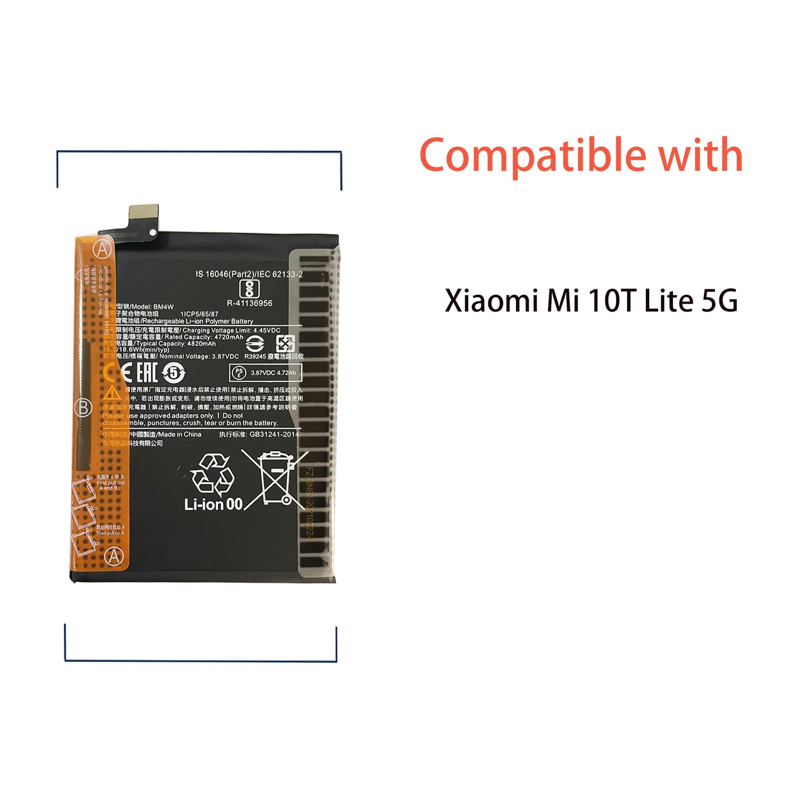 Batteria BM4W Per Xiaomi Mi 10T Lite 5G - 4820 MAh, Ricambio Compatibile - Foto 12