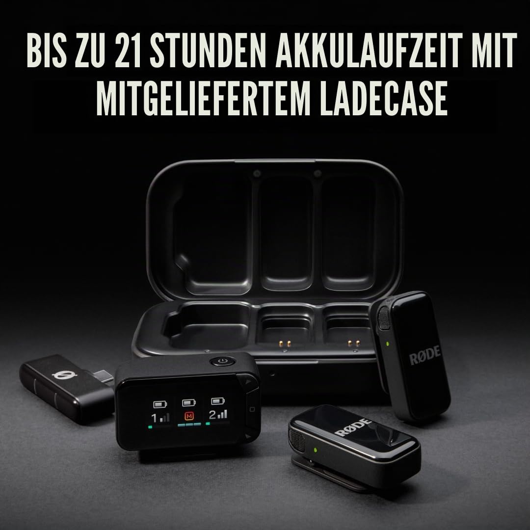 RØDE Wireless Micro Kompaktes kabelloses Mikrofon-Kamerakit Zwei Mikrofone Kamerareceiver Smartphone-Receiver Ladecase USB-C Schwarz