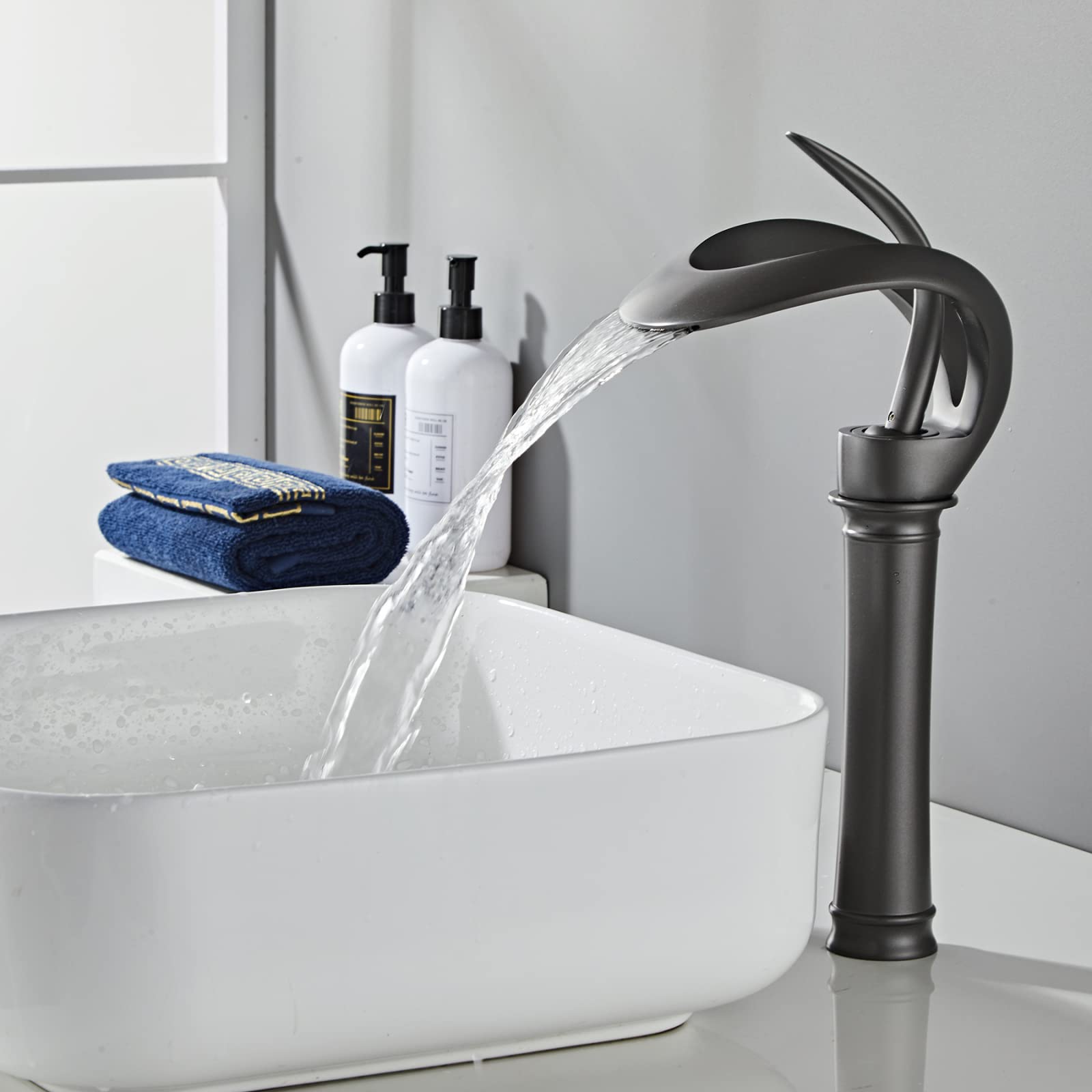 Wascharmatur Bad Mischbatterie Waschbecken Einhebel Waschtischarmatur Wasserfall,Grau,hoch