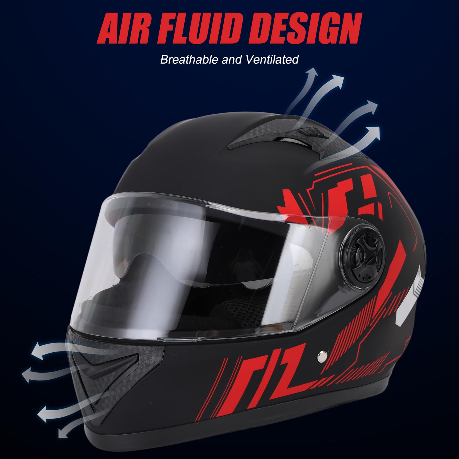 Casque de Moto, Casque de Vélo Léger pour Hommes et Femmes, Circonférences de Tête de Casque de Visage Complet de 54 à 61 Cm avec Coucheur de Cou Détachable, Couche de Coton