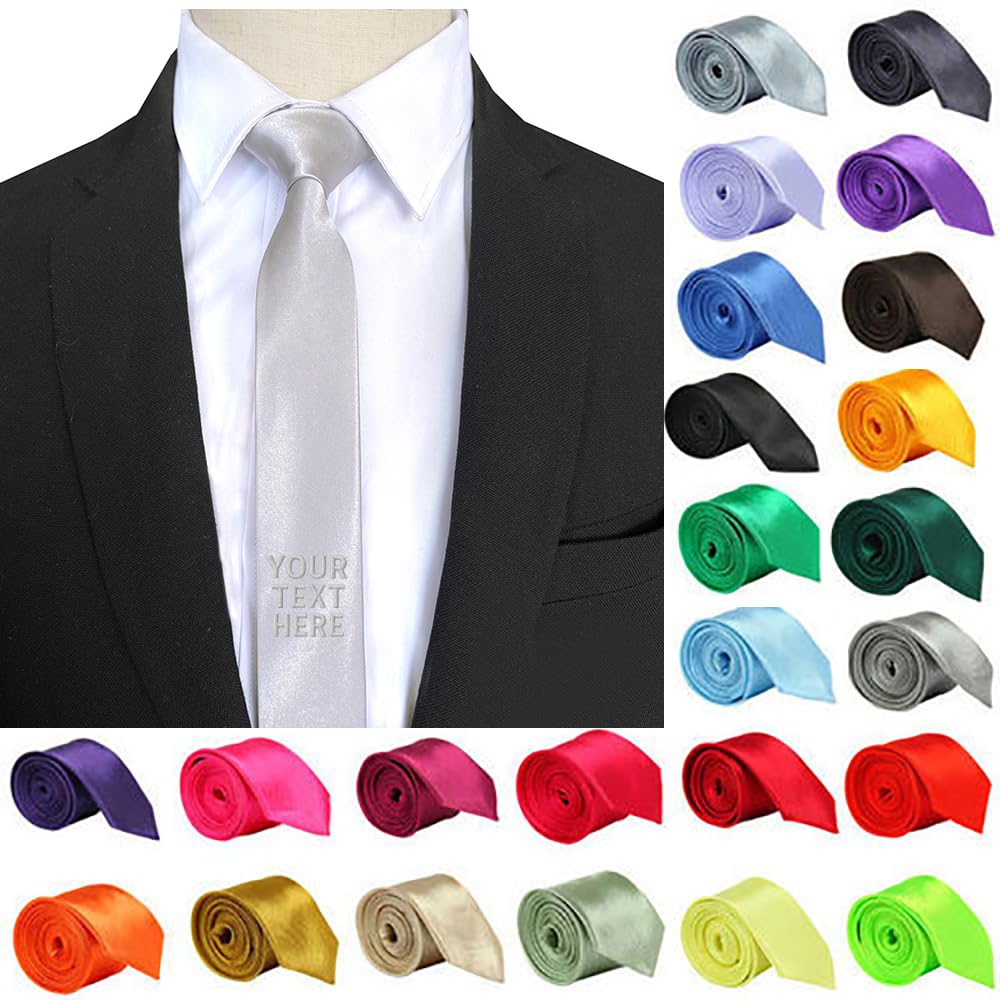 Van Der Linn Silver Personalised Embroidered Satin Tie Premium Elegant Neckwear (Silver)