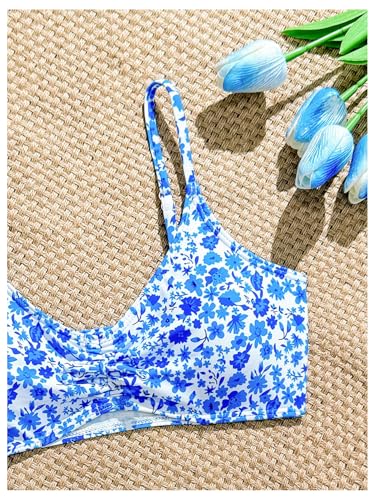 Girl's Ditsy Floral Bathing Suits 2 Piece Ruched Wireless Boho Bikini Swimsuits Summer Beachwear3