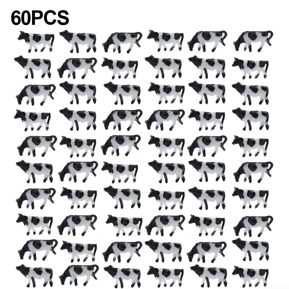 Lot de 60 figurines de vache à l'échelle N, idéales pour les modèles réduits de chemin de fer et le design, fabriquées en plastique