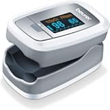 Beurer PO30 Fingertip Pulse Oximeter, Pain Free Blood Oxygen Saturation & Heart Rate Monitor with 4 Display Options, Lanyard, Storage Bag & Batteries Included