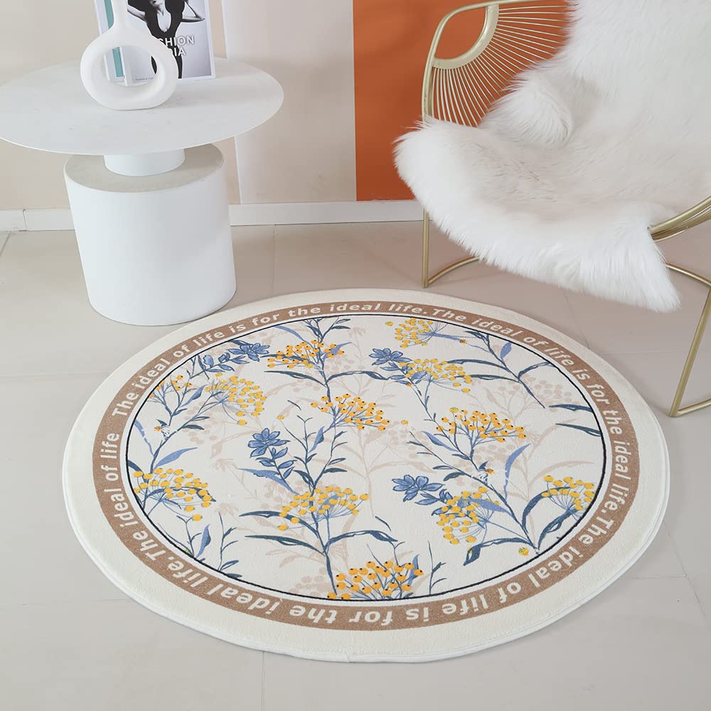 Patrón de flores Alfombra redonda Alfombra para sala de estar Alfombra para silla de computadora para niños Alfombra para gatear para niños Alfombra antideslizante,F,∅ 120cm