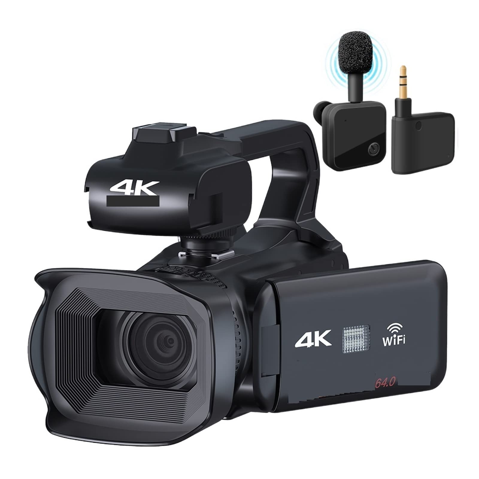 Caméra vidéo Caméscope Caméra vidéo Professionnelle 4K Caméscope 64MP 4quot;Écran Tactile Full UHD Vlog Streaming Camera Digital Recorder Webcam(32G SD Card,with Microphone)