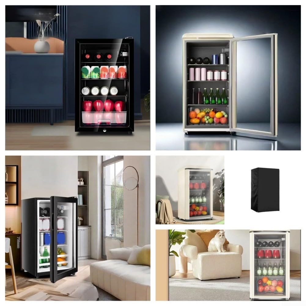 Aufrechte Gefrierschrank-Abdeckung, 210D Oxford, wasserdicht, mit Doppelreißverschluss, Seitentaschen für den Innen- und Außenbereich, Mini-Kühlschrankschutz (59 x 59 x 143 cm, schwarz)