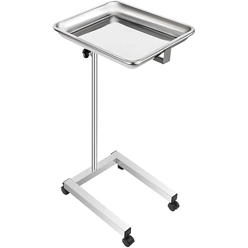 Miniatura 4 de VEVOR Carrito de laboratorio de acero inoxidable Mayo Tray Stand 18x14 pulgadas Carrito Mayo Stand Altura ajustable 32-51 pulgadas Bandeja de