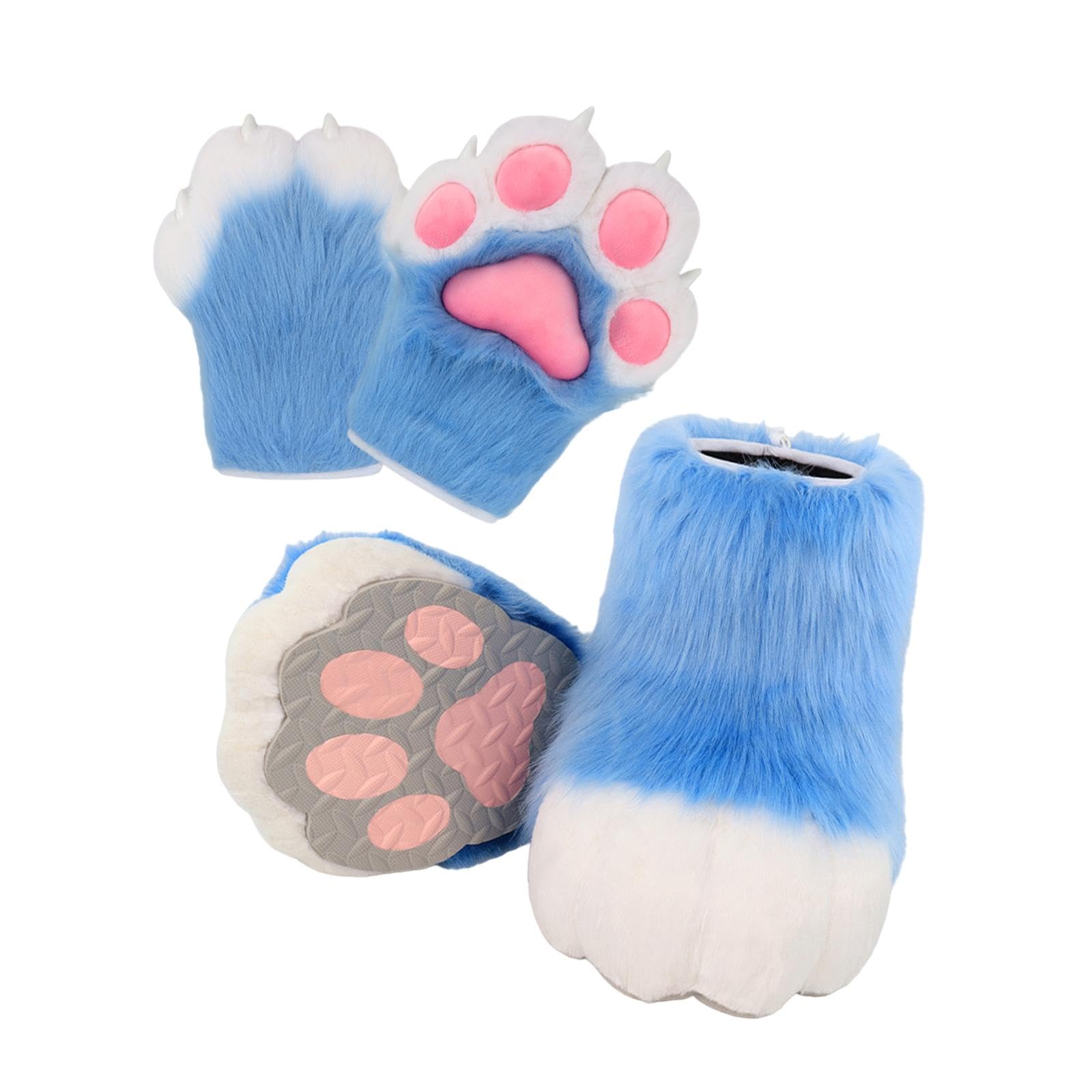 UGPLM Cosplay Animal Paws Fursuit for Women Gloves for Holiday Role Playing Masquerade: Blue
