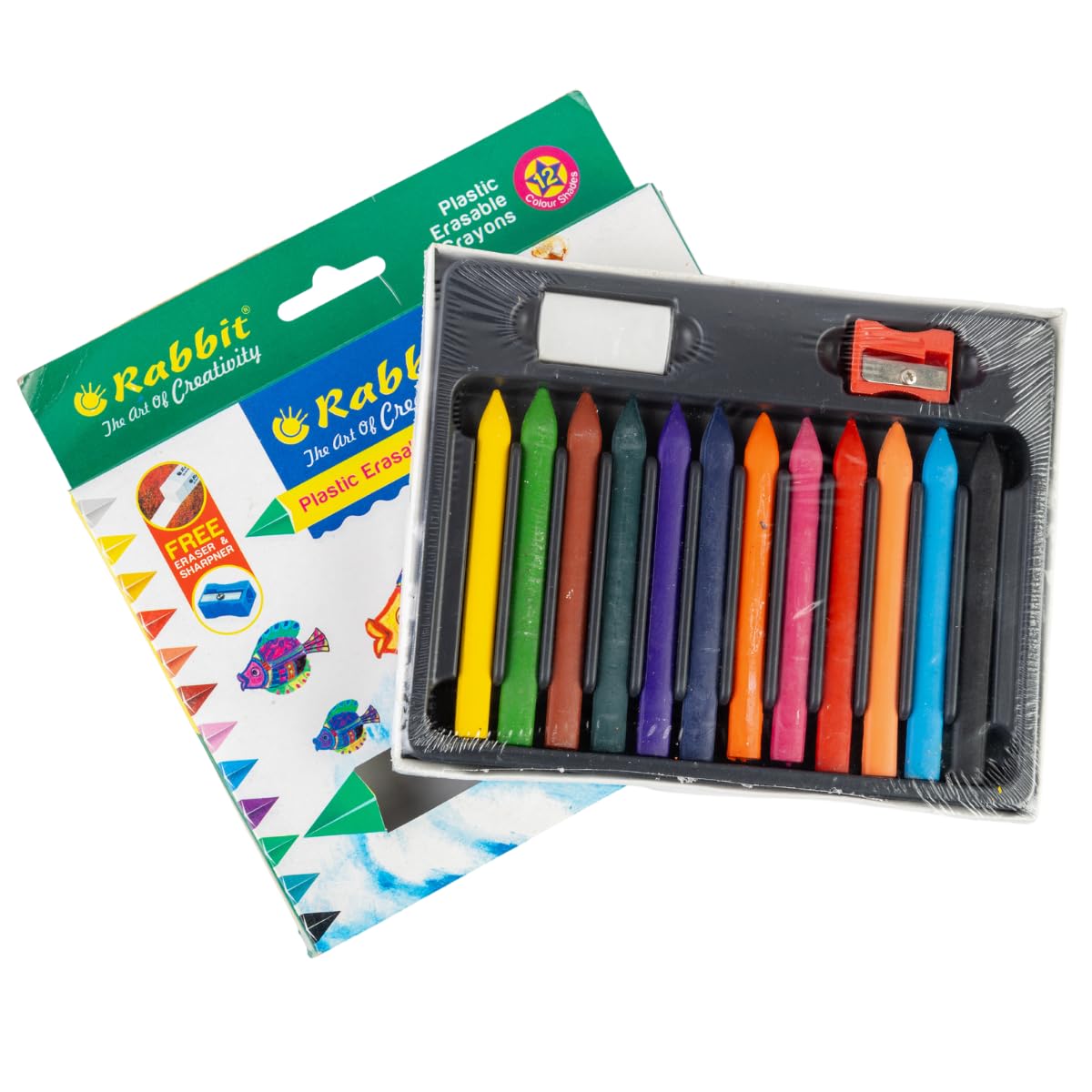 Artiggle Erasable Plastic Crayon Set of 12 shades, Triangular Grip, Free Eraser&Sharpener, Multi color pack of 2