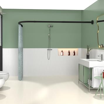 L Shaped Shower Curtain Rod, Adjustable 28-39X43-67In, 304, Black