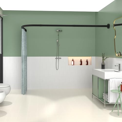 Black Shower Curtain Rod L Shaped, Curved Shower Rod 28-39 X 43-67 Inch, Adjustable Shower Rods for Bathroom, Stainless Drilling Heavy Duty Corner Shower Curtain Rods for Bathroom Tub - Black - 28-39 X 43-67inch
