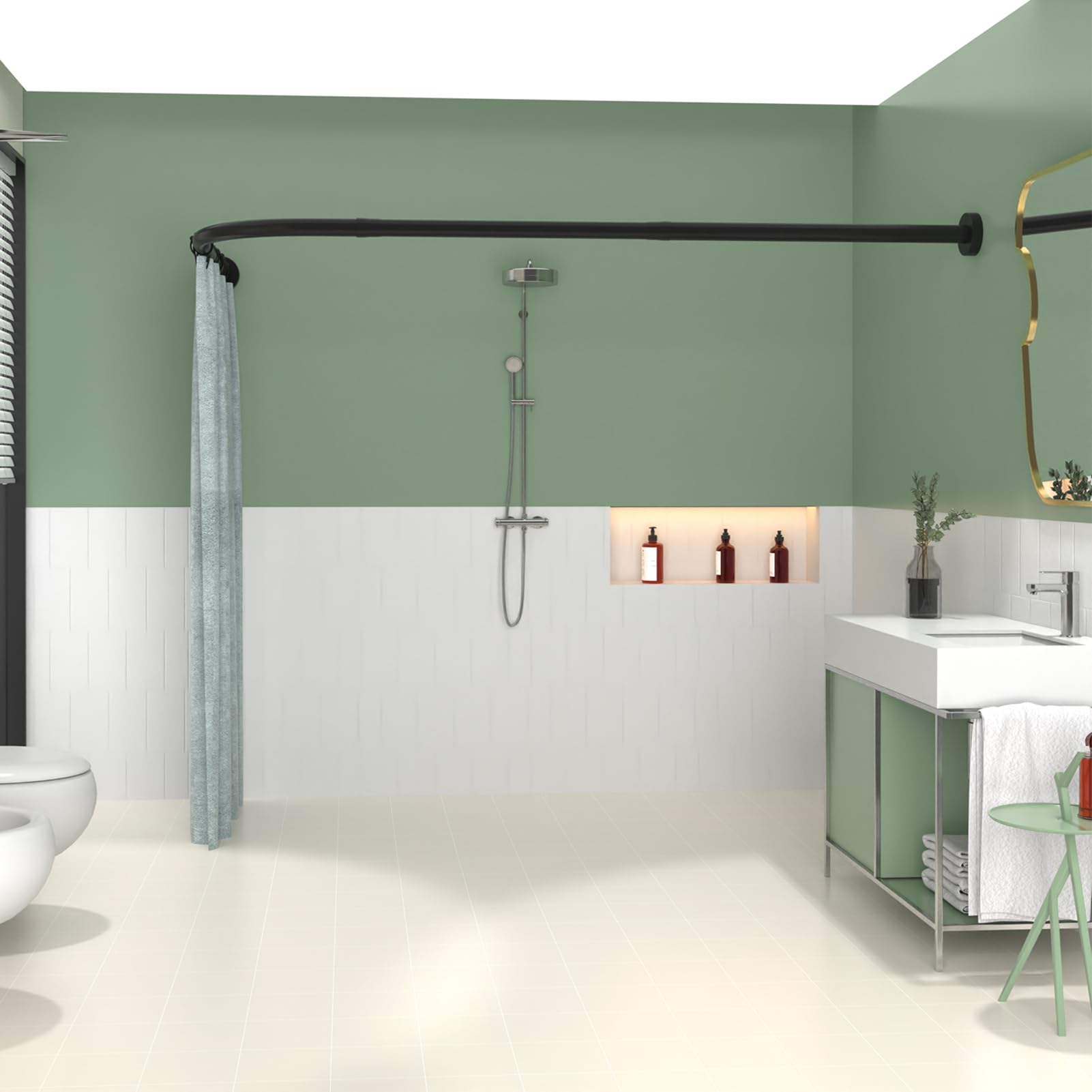 Tringle à rideau de douche télescopique noire pour optimiser une petite salle de bain