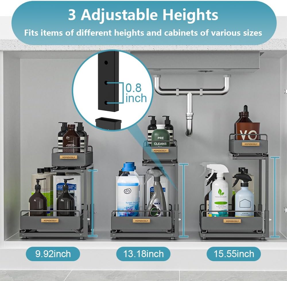 Under Sink Organizer Kitchen, 2 Tier Under Sink Organizers and Storage, Pull out Cabinet Organizer Shelf, Metal Drawer for Kitchen Bathroom Pantry Cabinet Closet Organization Rack, Black, 1 Pack - Image 8