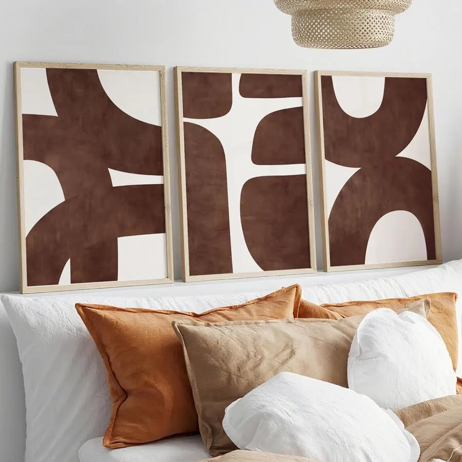 SDVIB Quadro astratto geometrico, dipinto su tela minimalista marrone, poster senza cornice, decorazione murale in stile bohémien moderno (50x70 cm/3 pezzi senza cornice)