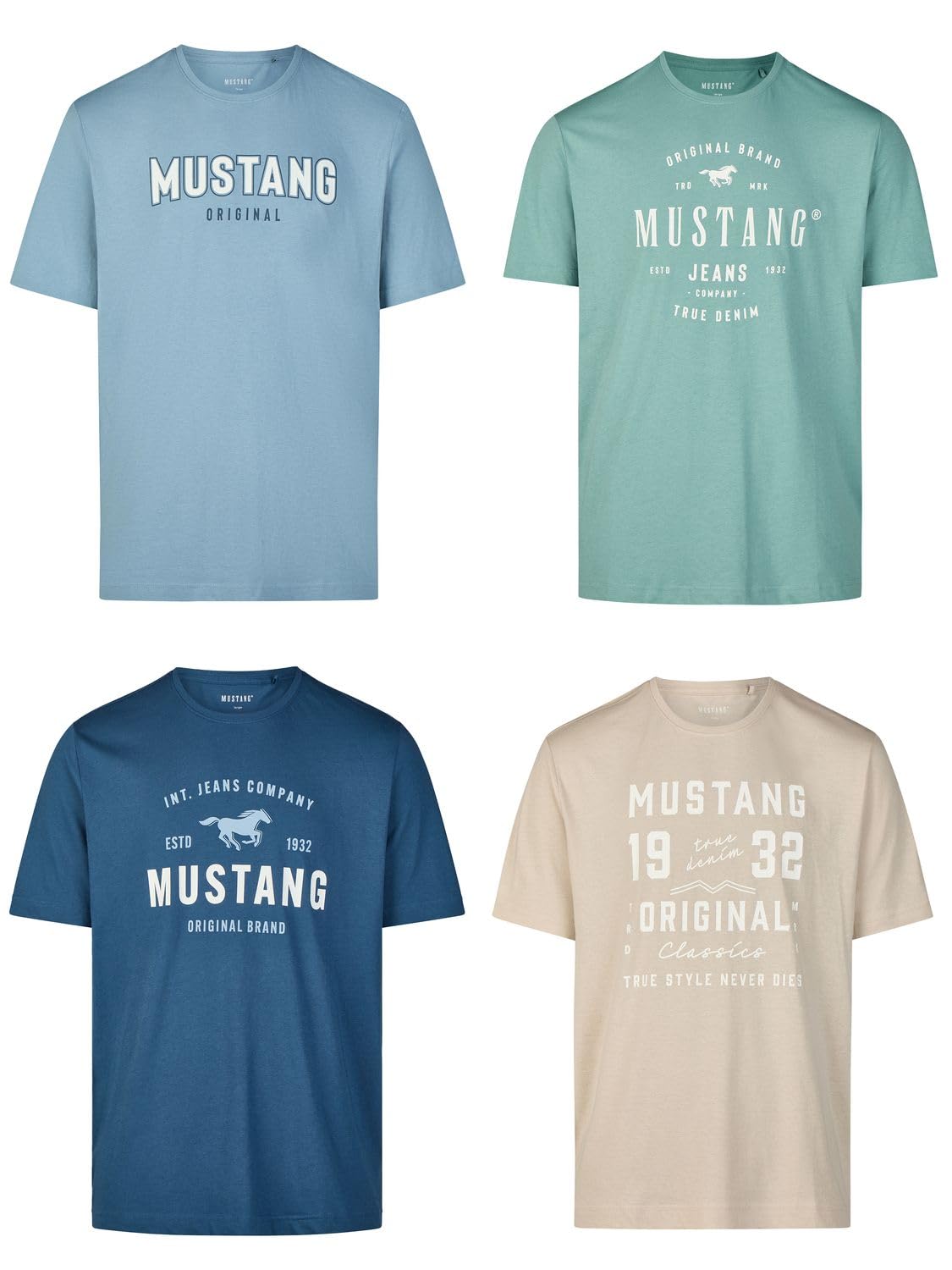 MUSTANG Tshirt Herren Baumwolle Regular Fit 4er Pack Set Rundhals Kurzarm Sommer Tee Shirt Logoprint, Größe:5XL, Farbe:Farbmix (P28)