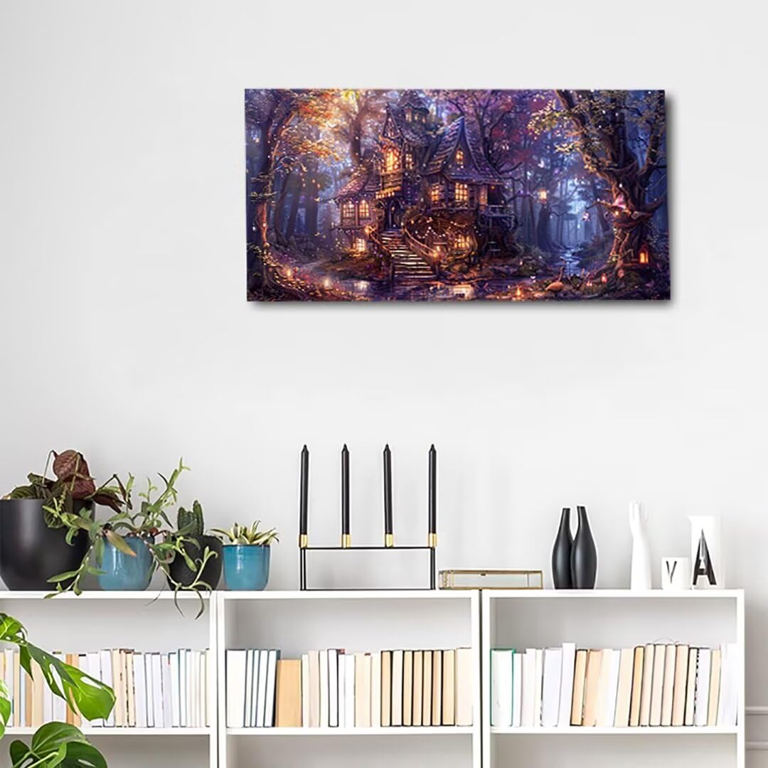 Malen Nach Zahlen Erwachsene Landschaft Malen Nach Zahlen Baumhaus, DIY Paint by Numbers Adult Kinder Mit Pinseln und Acrylfarbe Malen Nach Zahlen Set für Home Deko Geschenke(Rahmenlos,60x120cm) O-8