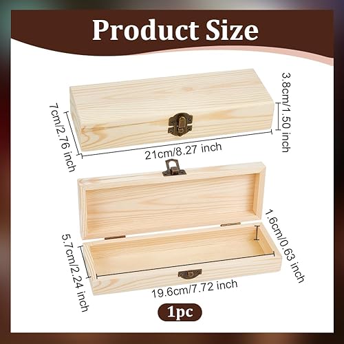 Miniatura 8 de OLYCRAFT Caja de madera sin terminar de 12 x 2.2 x 1.8 pulgadas, caja de hierro de marca de madera rectangular, caja de almacenamiento sin pintar