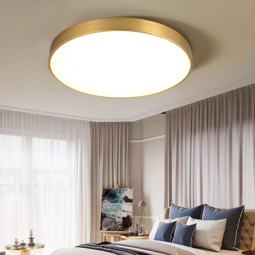Modern Simple LED Ceiling Lamp Light All Copper American Bedroom Study Ultra-Thin Circular Flush Mount Ultra Thin,Fitting Indoor for Bathroom, Kitchen,Bedroom, Hallway, Corridor, Balcony, Livin