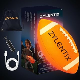 USB-C Rechargeable Light Up Football | Glow in The Dark LED Ball | Size 6 Pro Grip for Night Games | Outdoor & Backyard Sports Toy | Birthday Gifts for Boys Ages 6-15
