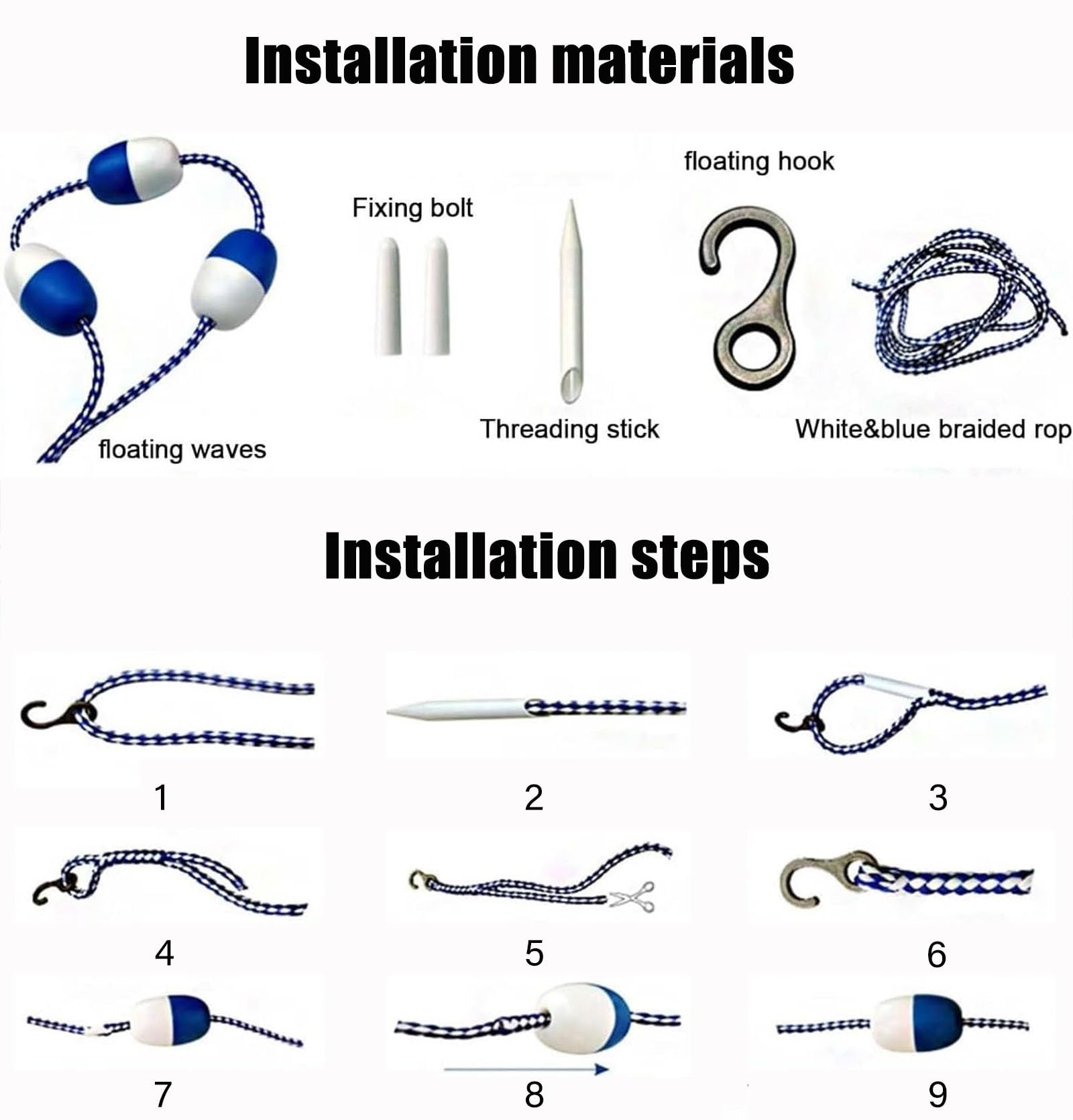 Cordes de séparation de piscine rétractables professionnelles avec flotteurs bleus et blancs – Kits de voie de sécurité pour piscines et centres aquatiques (75 m de longueur)