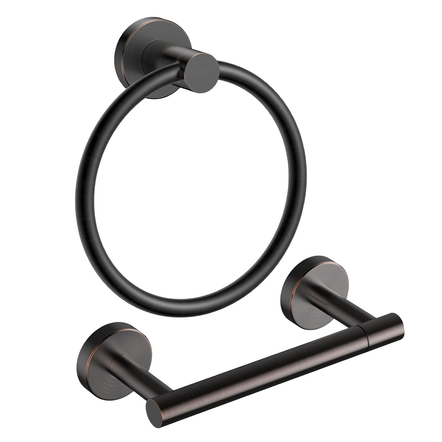 FORIOUS Toilet Paper Holder and Towel Ring Set, Bathroom Accessories Set | ORB | Double Post Pivoting Toilet Paper Holder Wall Mounted and Hand Towel Ring | SUS304 Stainless Steel | Round