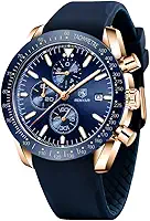 Relógios masculinos BY BENYAR cronógrafo, analógico, movimento de quartzo com design esportivo elegante, à prova d'água até 30 m, presente elegante para homens, Dourado, azul