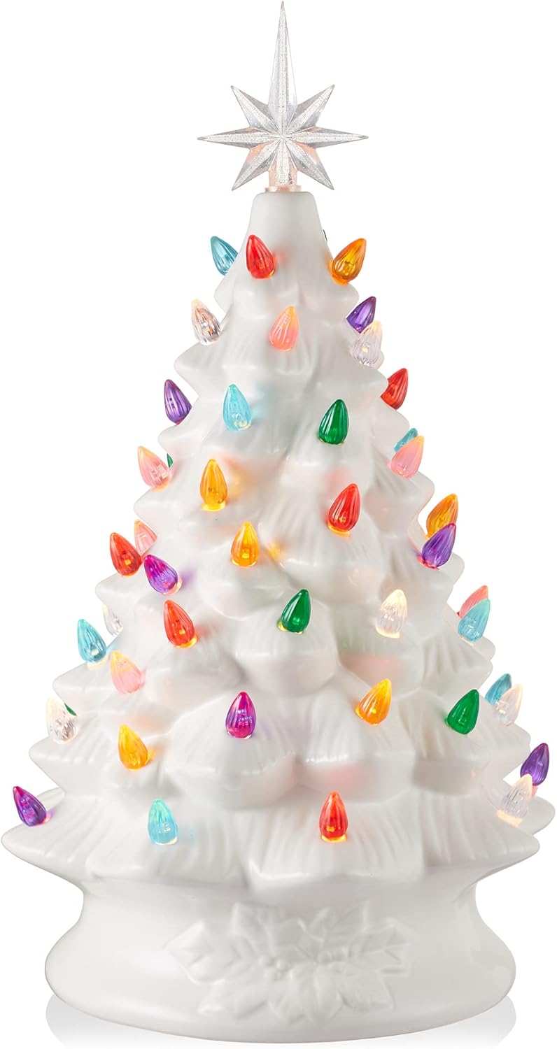 Casafield Hand Painted Ceramic Christmas Tree, 15-Inch Pre-Lit