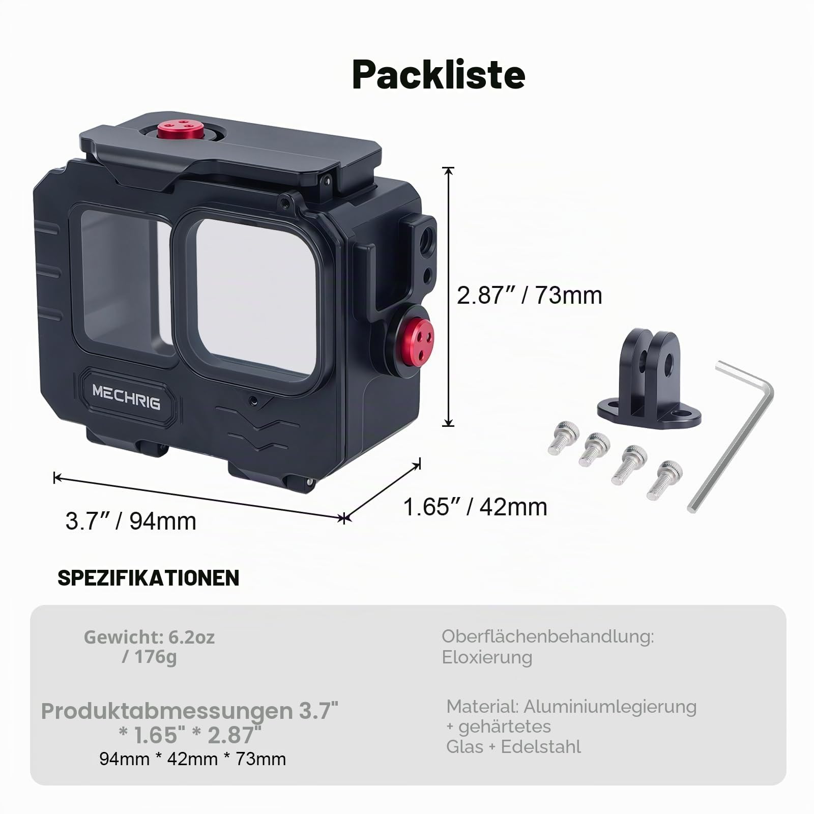 Wasserdichtes Aluminiumgehäuse für GoPro HERO13/HERO12/HERO11/HERO10/HERO9 Action-Kamera, 80 m tief, wasserdicht, Schalter (Standard-63071)