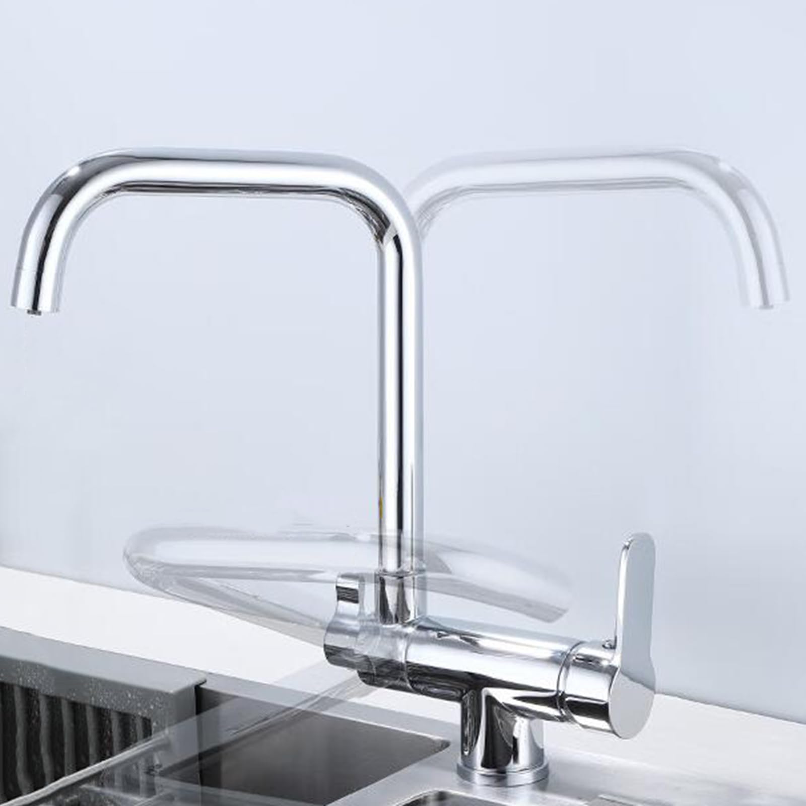 Grifo Cocina 3 Vias Osmosis Abatible, Grifo de Cocina para Ventana Plegable Giratorio de 360° Agua Purificada Agua Fría y Caliente Latón Grifos Fregadero Cocina-Cromo