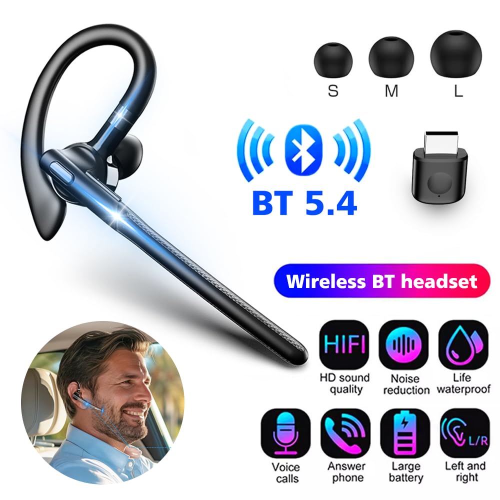 eppfun Bluetooth 5.4 Headset Wireless Headphone Dual-Mic Mute CVC8.0 Noise Cancelling Driving Earpiece Handsfree Earphones