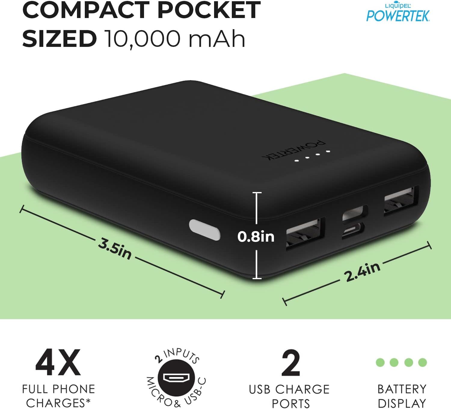 Hand connecting a phone to the LIQUIPEL Powertek Power Bank for charging