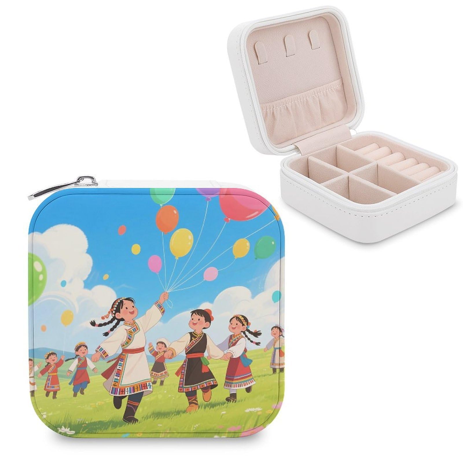 Organizador de joyas para niños portátil con compartimentos de piel para aretes