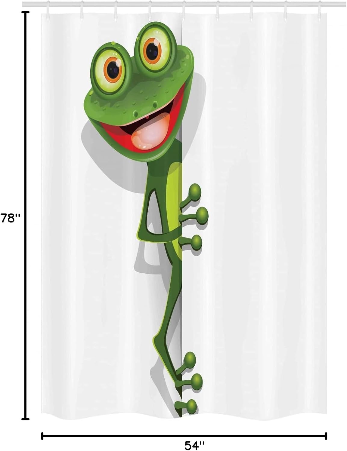Ambesonne Cartoon Stall Shower Curtain, Jolly Frog Greater Eye Lizard Gecko Smily Funny Art, Fabric Bathroom Decor Set with Hooks, 54" W x 78" L, Green Fern