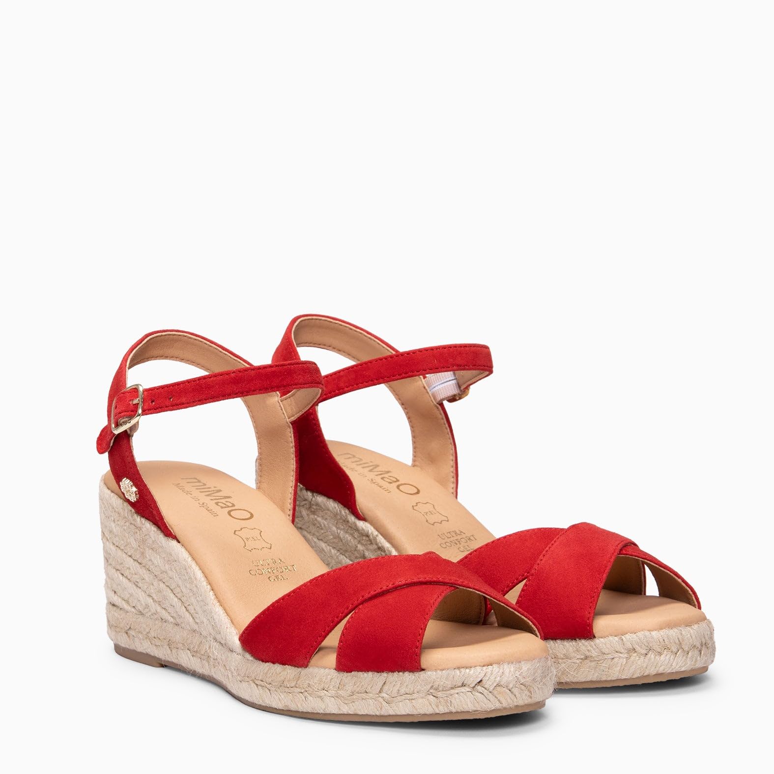 miMaO. Espadrilles à talon en cuir à lanières croisées. Fabrication artisanale