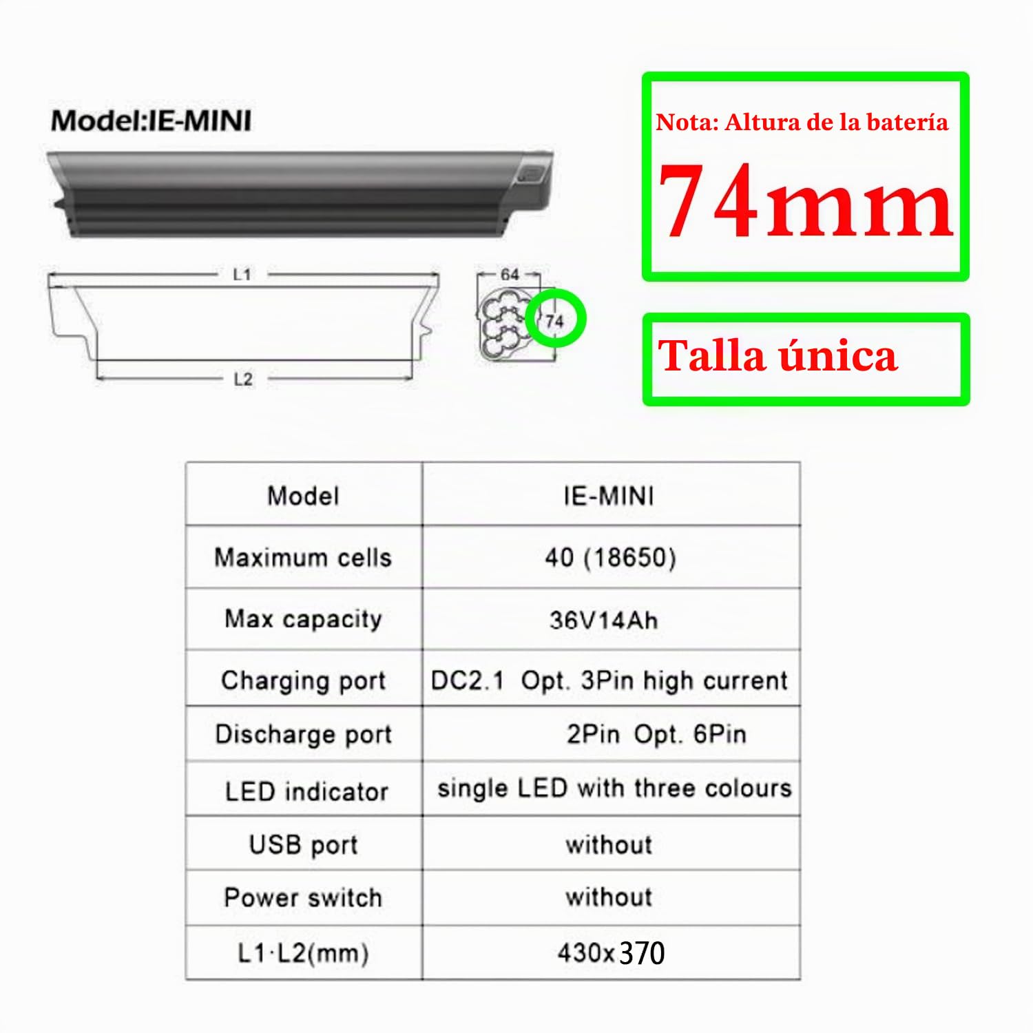 36V 14Ah 504Wh Reention Eel Mini Ebike Batería Compatible Bicicleta Baterías de Litio extraíbles