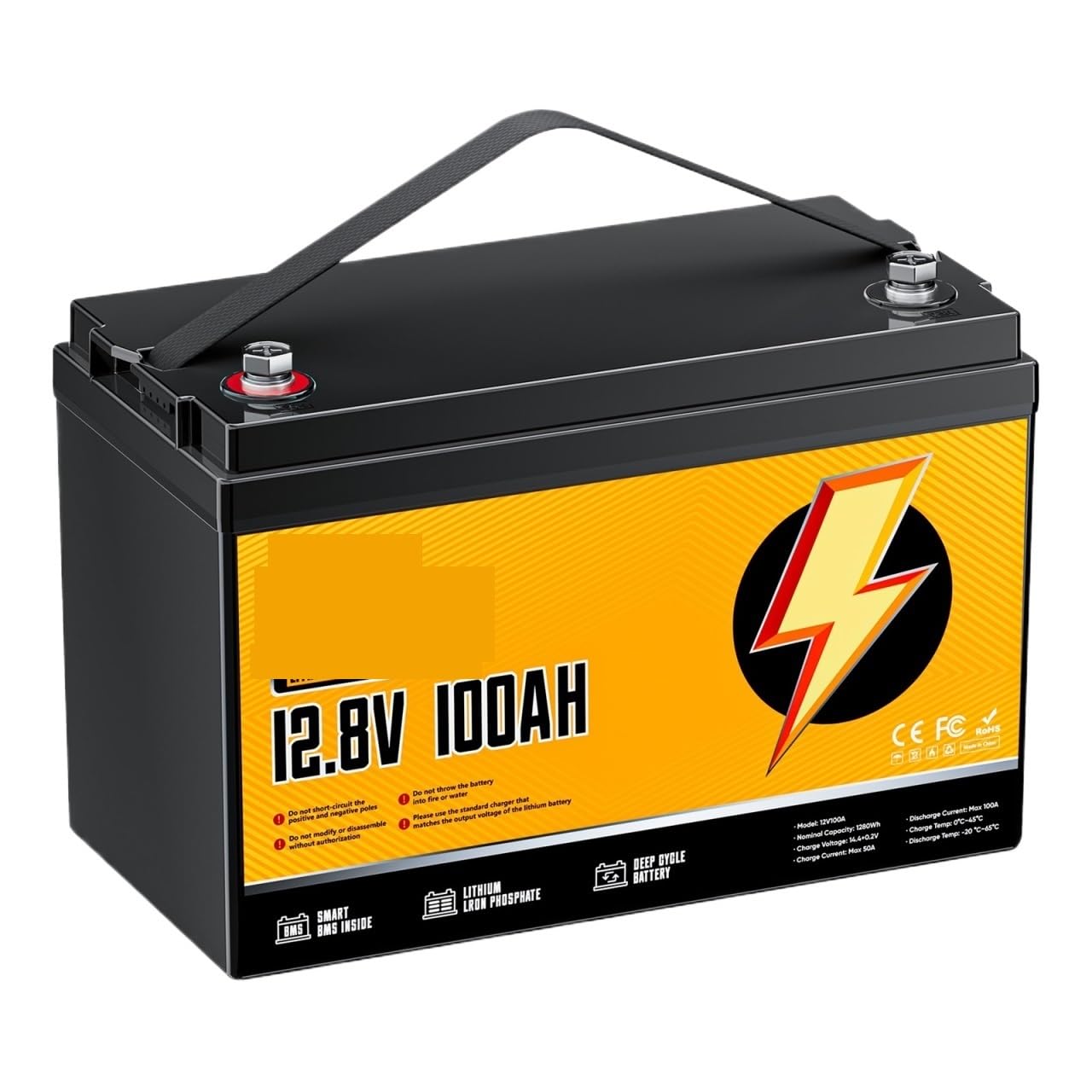 Batteria Al Litio 12V 100Ah 200Ah 1280WH 2560WH | Ricaricabile portatile da 200 A BMS 25000 cicli integrato for barca camper(12V 100Ah)