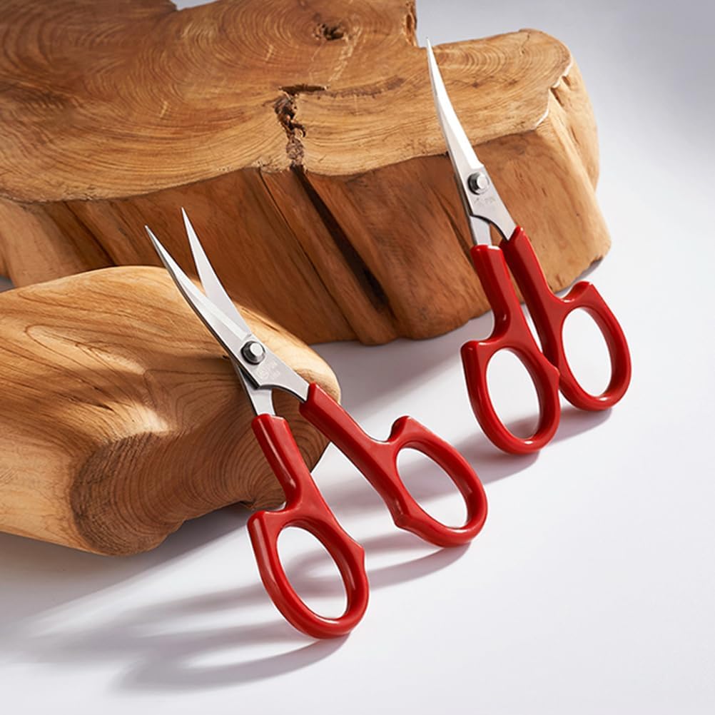 FOMIYES 2pcs Stainless Steel Grooming Scissors - Women Eyebrow Trimmer & Mustache/Nose Hair Clipper | Portable Nail Trimming Tool for Home, Salon & Makeup Use (Red)