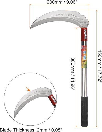 Miniatura 2 de HARFINGTON 2 hoz de limpieza de cepillo de 9 pulgadas con hoja de acero al carbono forjado y mango de plástico rojo, cuchillo de machete de gancho