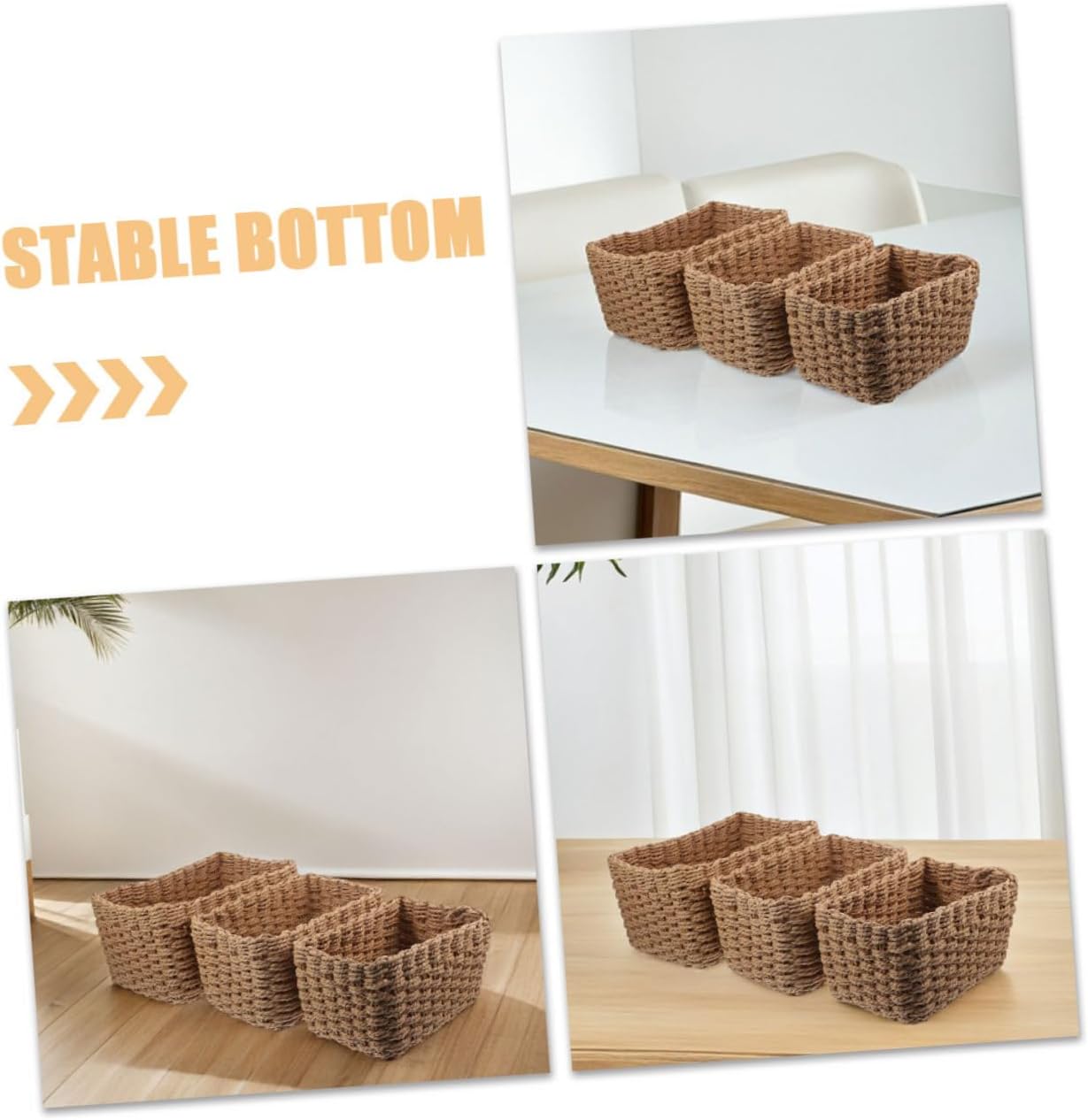BESTYASH 4pcs Handwoven Storage Baskets for Organizing Bathroom Office Nursery Capacity Rattan Bins for Home Decor Lightweight and Portable Storage Light