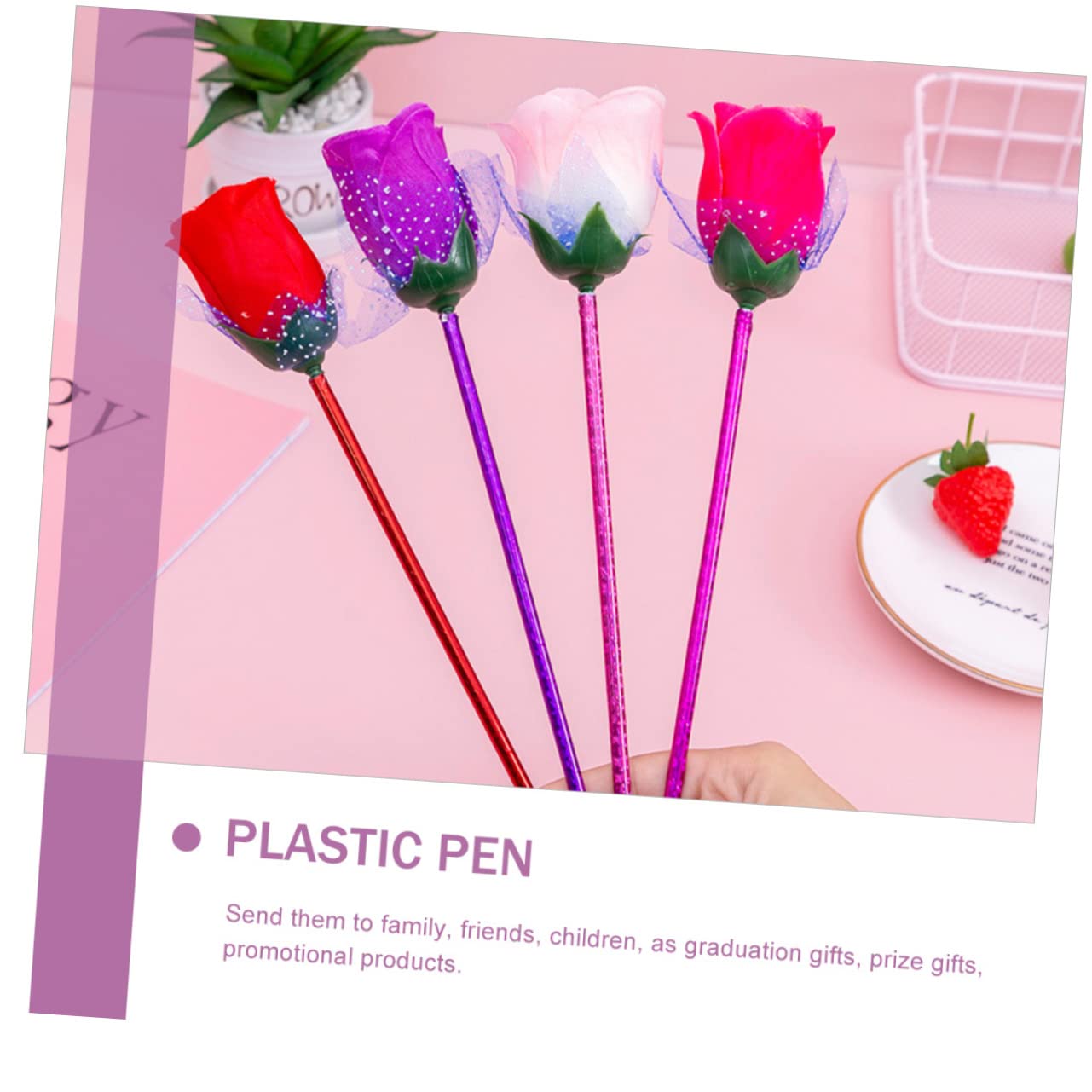 VILLCASE Lot De 4 Stylos À Bille En Forme De Rose Stylos De Signature Fantaisie Papeterie De Bureau Stylos Décriture Créatifs Matériaux Compacts Et Légers 20 Pièces X 4