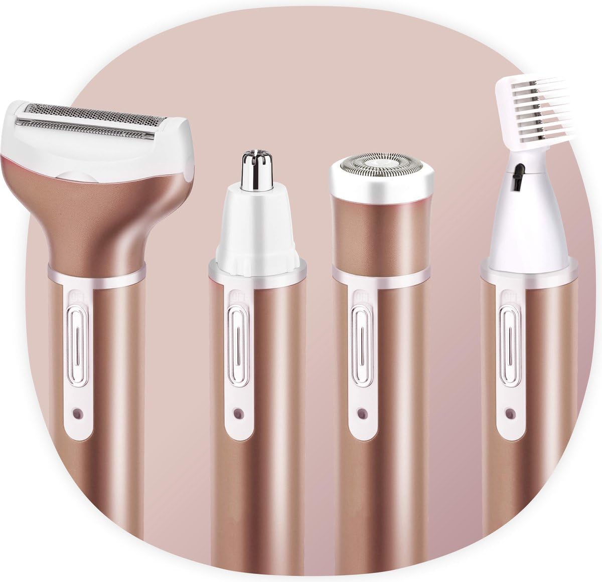 Smart-Tech – 4 in 1 Ladyshave – Oplaadbaar – Wenkbrauw trimmer – Neus- en oor trimmer – Rose Gold
