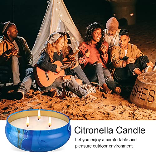 Ofun Large Citronella Candles Outdoor, 3 Wicks Scented Candle Set For Home Patio, Garden Balcony Camping Bbq, 240Hr Long Lasting, Decorative Travel Tin, Natural Soy Wax Jar Candles 3 Pack #TOP2