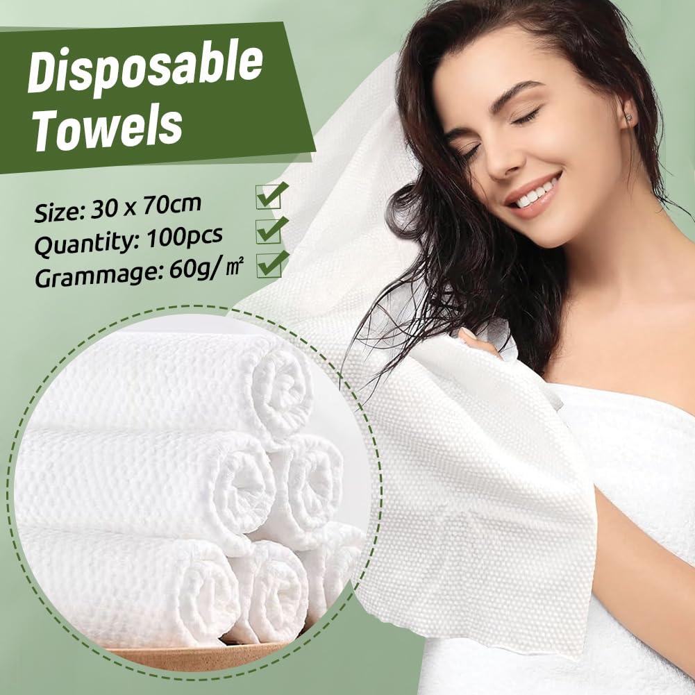100pcs Serviettes Jetables 30 x 70cm, 60 g/㎡ Serviette de Toilette Jetable, Serviette Épaissie Jetable en Tissu Non Tissé pour Salon de Beauté, Pédicure, Cuisine, Sauna, Massage, Bureau
