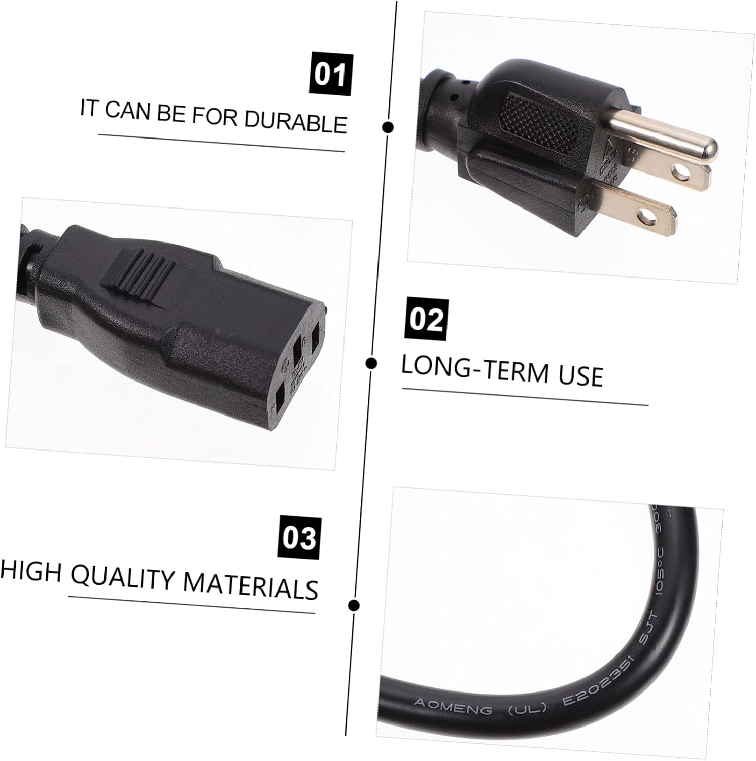 TEHAUX 3-Prong Power Cord for Rice Cooker and Computer 6ft Pigtail AC Power Cable US Plug Extension Cord for Rice Cooker and Computer