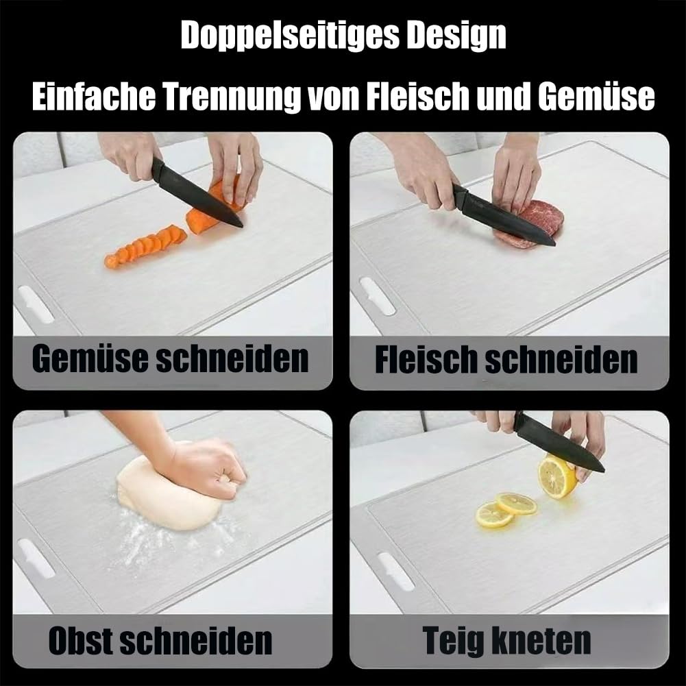 100%-Titan-Schneidebrett 2.0 Mit Ablaufrinne,2026 New Titan Chopping Board,100% Pure Titanium Cutting Board,Langlebig und Leicht zu Reinigen Dishwasher Für Fleisch,Obst,Gemüse (S+M+L,3)