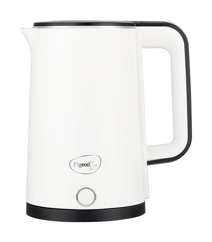 Pigeon by Stovekraft Evoke Electric Kettle with Stainless Steel Body, 1.8 litre, used for boiling Water, making tea and coffee, instant noodles, soup etc. (White)